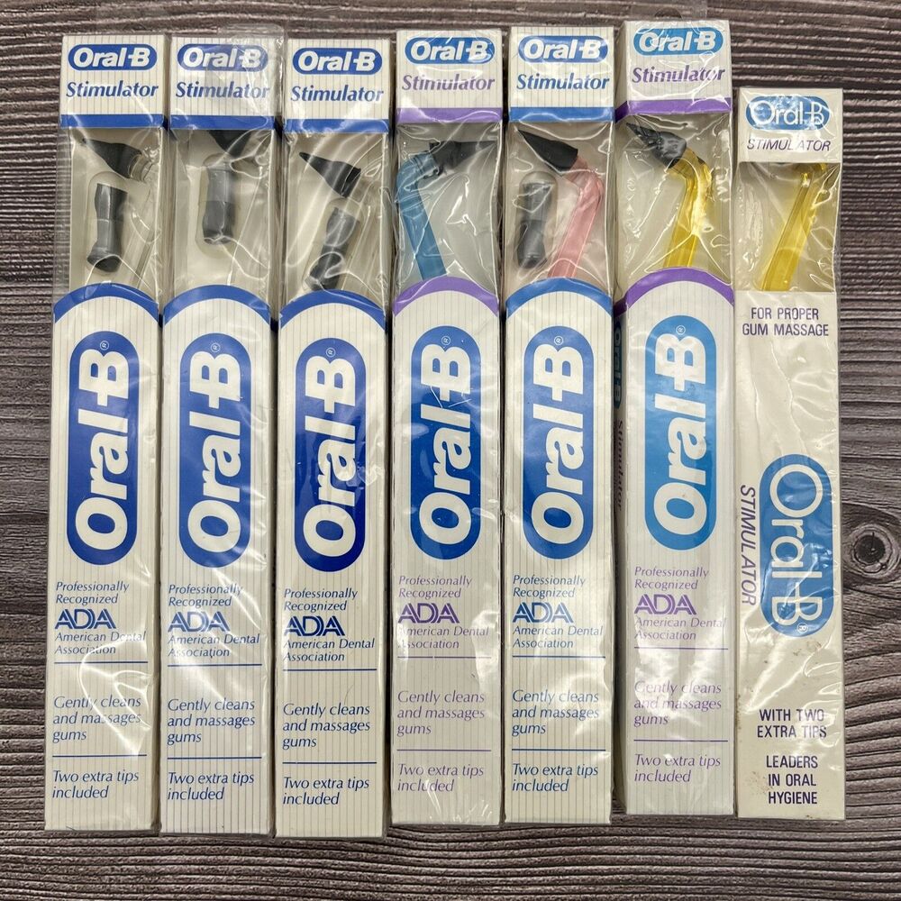 7 LOT Vintage Oral B Stimulator with 2 Extra Tips Oral-B Sealed 8 Pack NOS